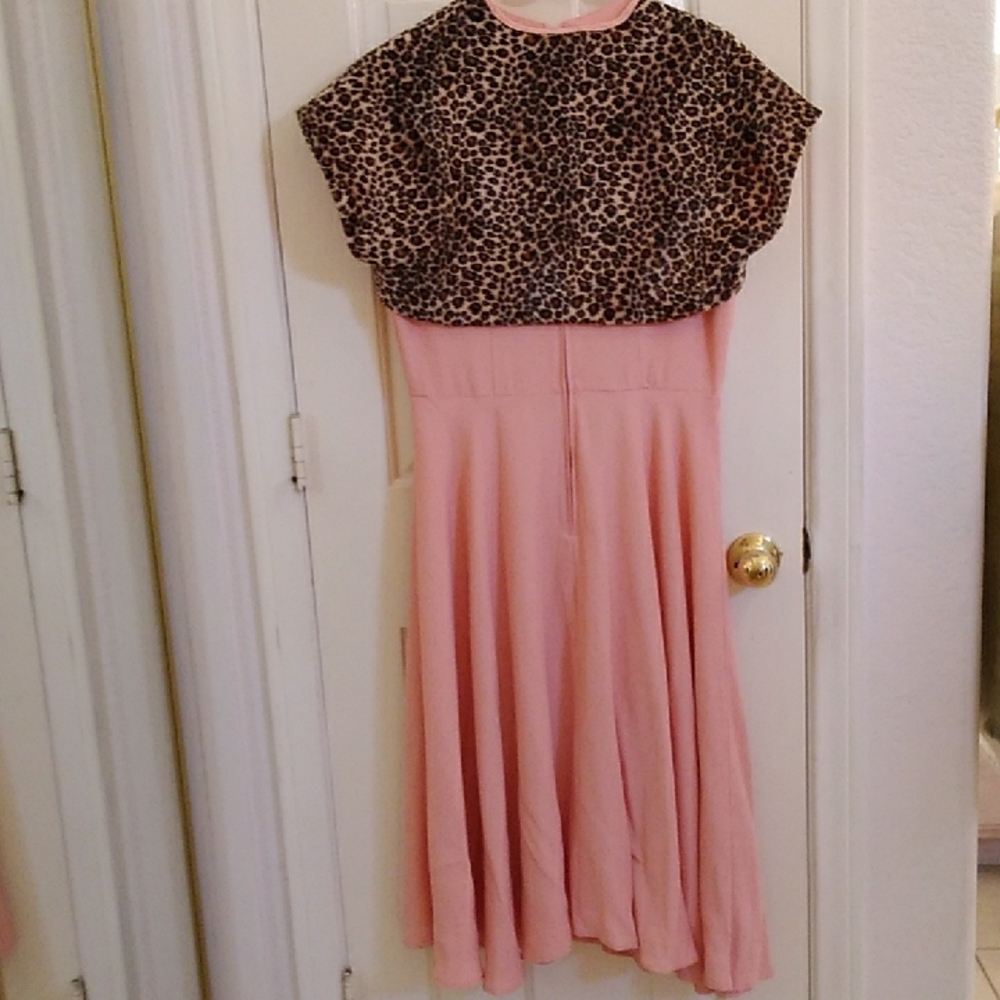 Stop Staring Pink Dress with Leopard Print Collar - Picture 5 of 10
